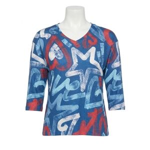 NEW FDJ abstract three quarter sleeve top in pop